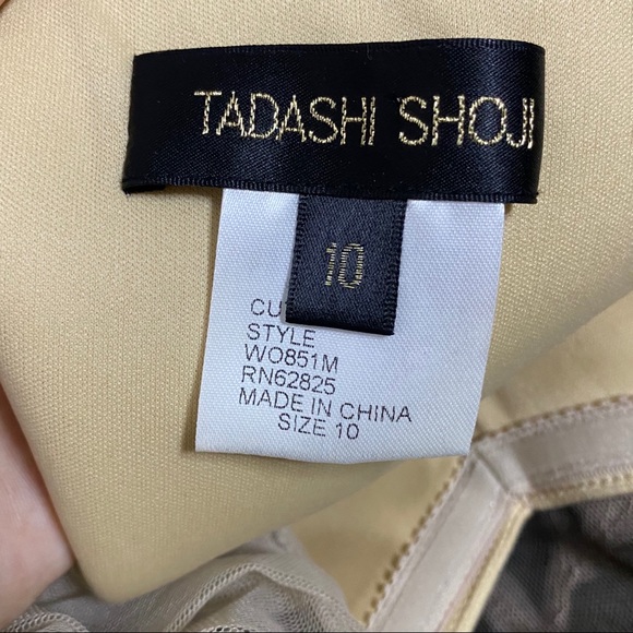 Tadashi Shoji Black w/ Ecru Mesh Draping Evening Dress, 10 - Picture 9 of 11